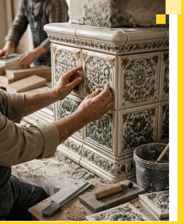 Изразцовые камины под ключ в Санкте-Петербурге: проект и монтаж