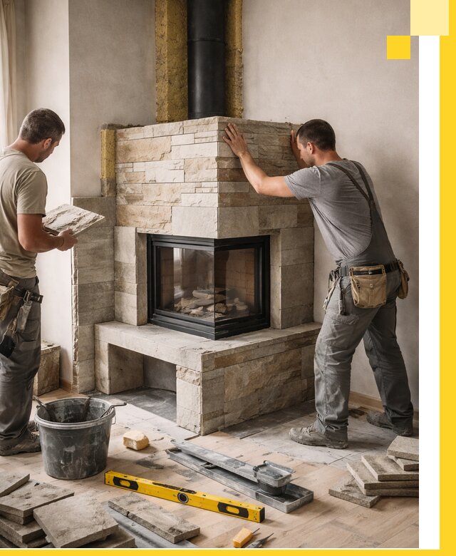 Угловые камины под ключ проект, монтаж и отделка в Санкте-Петербурге