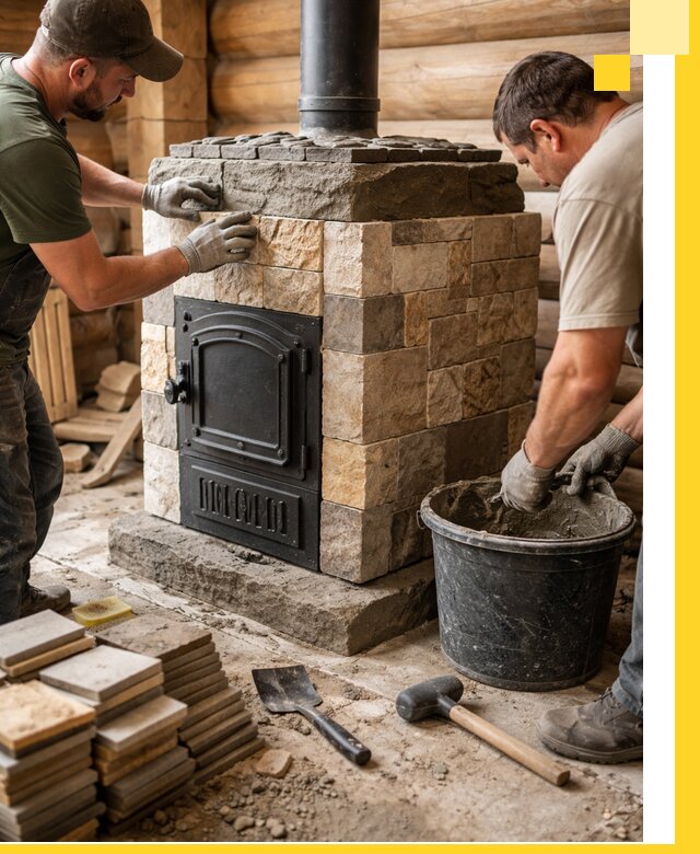 Облицовка банной печи под ключ в Санкте-Петербурге: камень и плитка