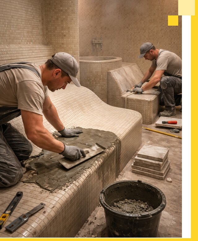 Лежаки для хамама под ключ в Санкте-Петербурге, проект и монтаж