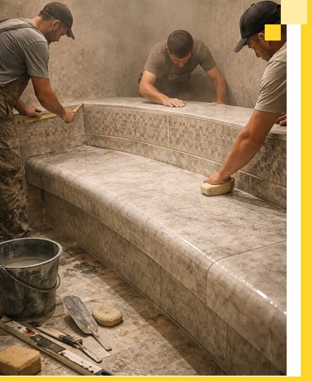 Изготовление и установка сидений для хамама в Санкте-Петербурге