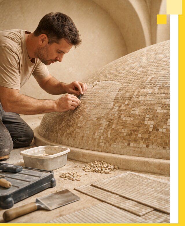 Профессиональная укладка мозаики для хамама под ключ в Санкте-Петербурге